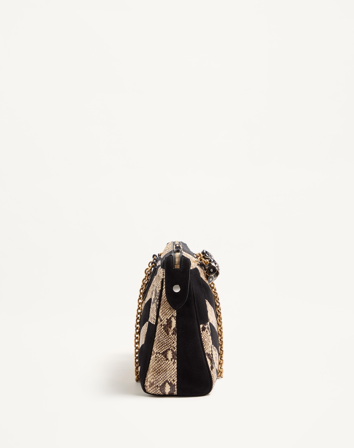 Valentino Garavani Panthea Python And Suede Chevron Motif Shoulder Bag In Black