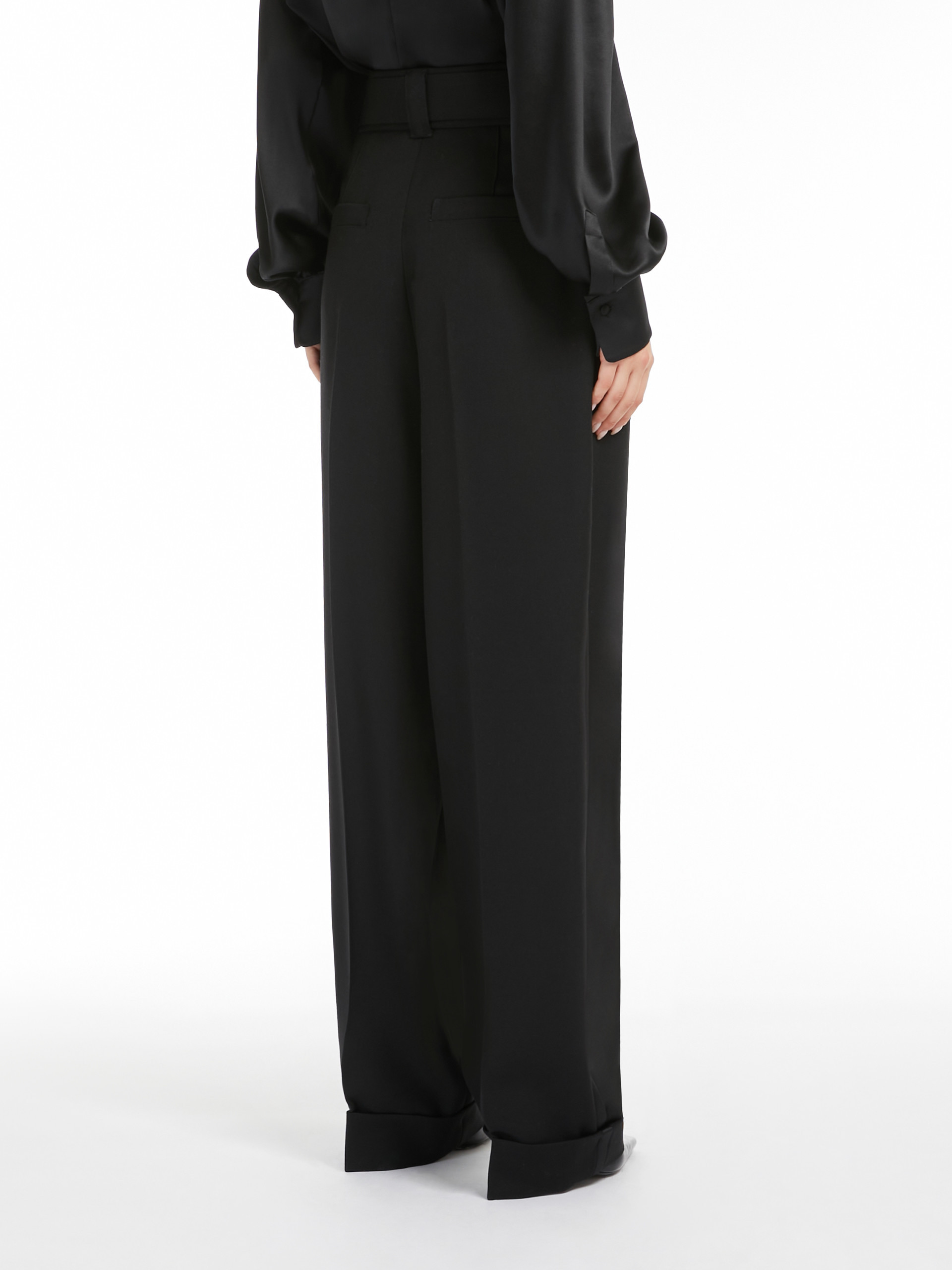 Shop Max Mara Grain Wool Trousers In Black