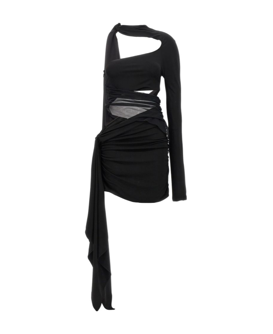 Mugler Asymmetric Cut-out Minidress In Black