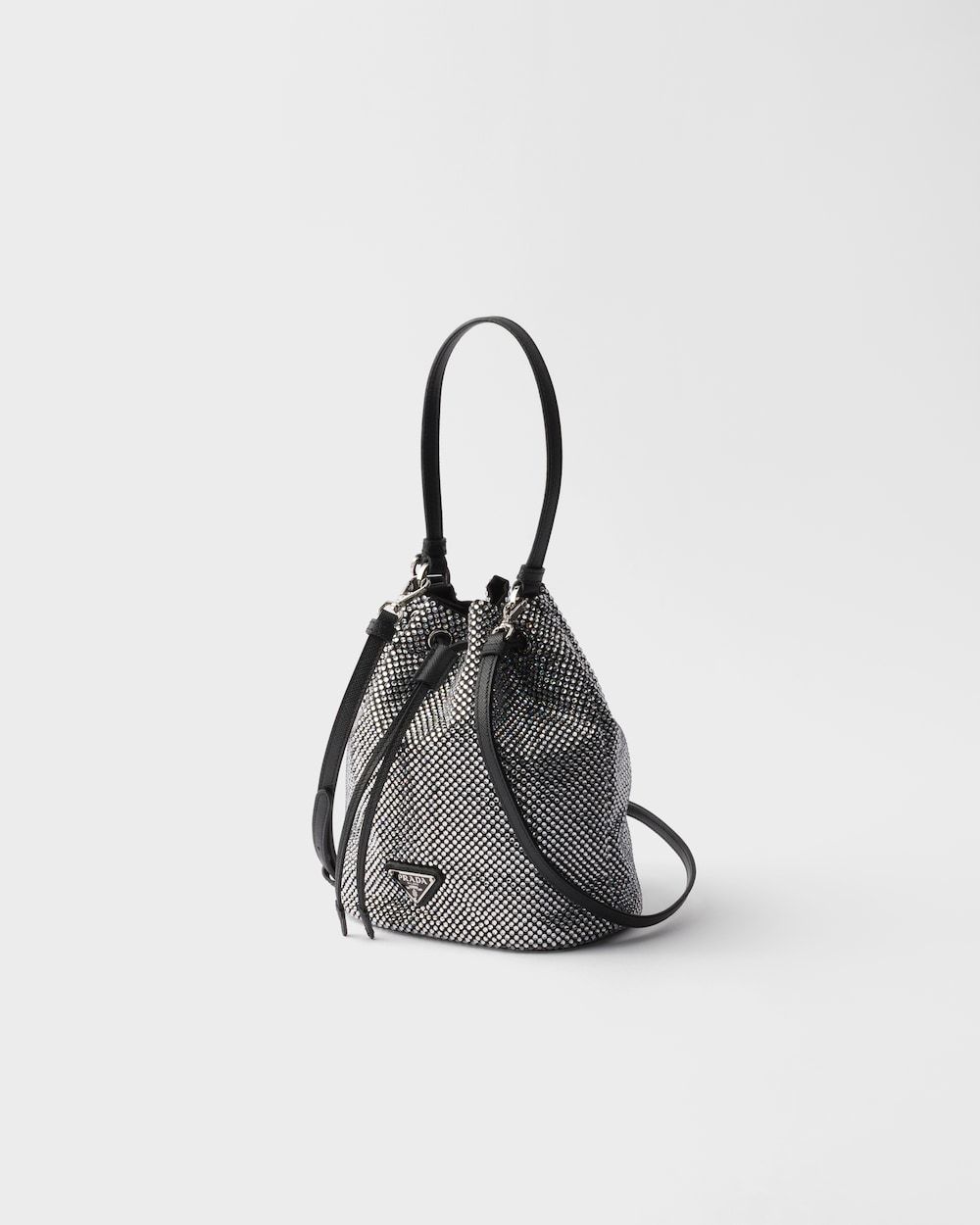 Prada Crystal-embellished Bucket Bag In Silver