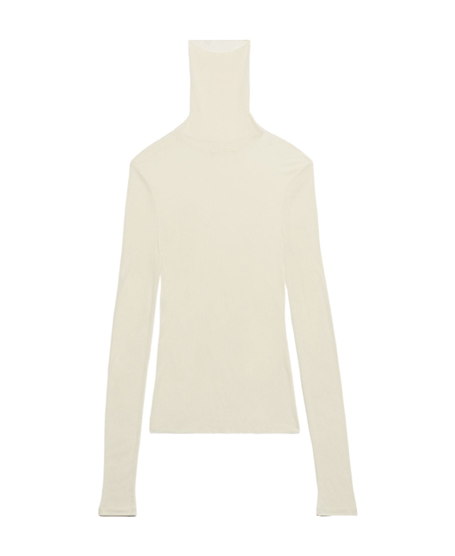 Ami Alexandre Mattiussi Ami Paris Semi-sheer Roll-neck Ribbed-knit Jumper In White