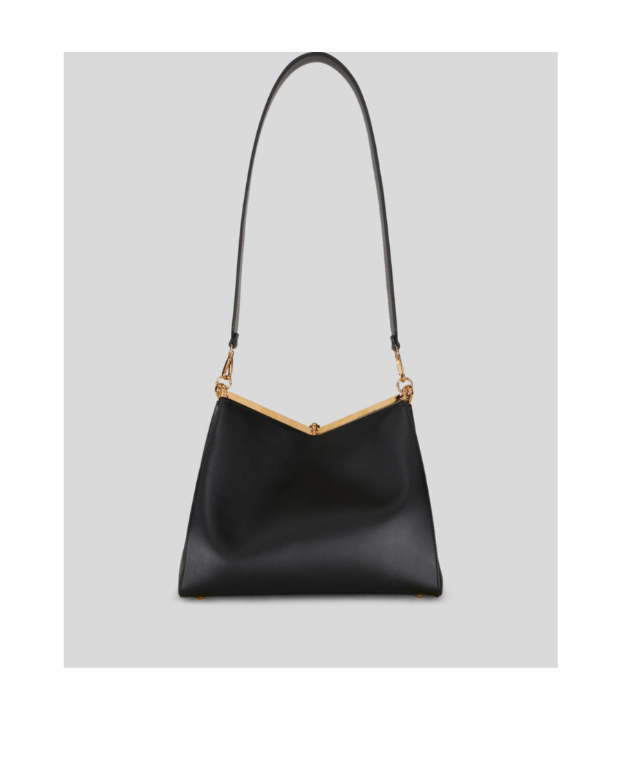 Etro 'small Vela' Black Shoulder Bag With Logo And Pegasus Charm In Black