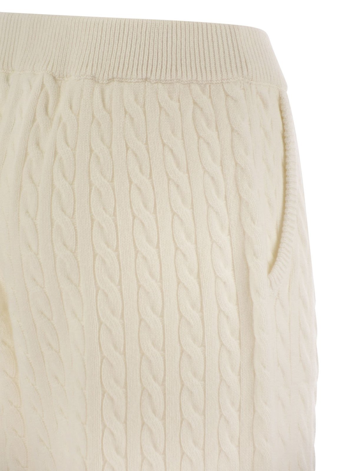 Brunello Cucinelli Women's Cashmere Cable Knit Trousers In White