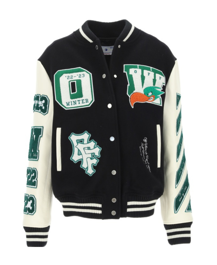 Off-white Embr Patches Embroidered Varsity Jacket In Black