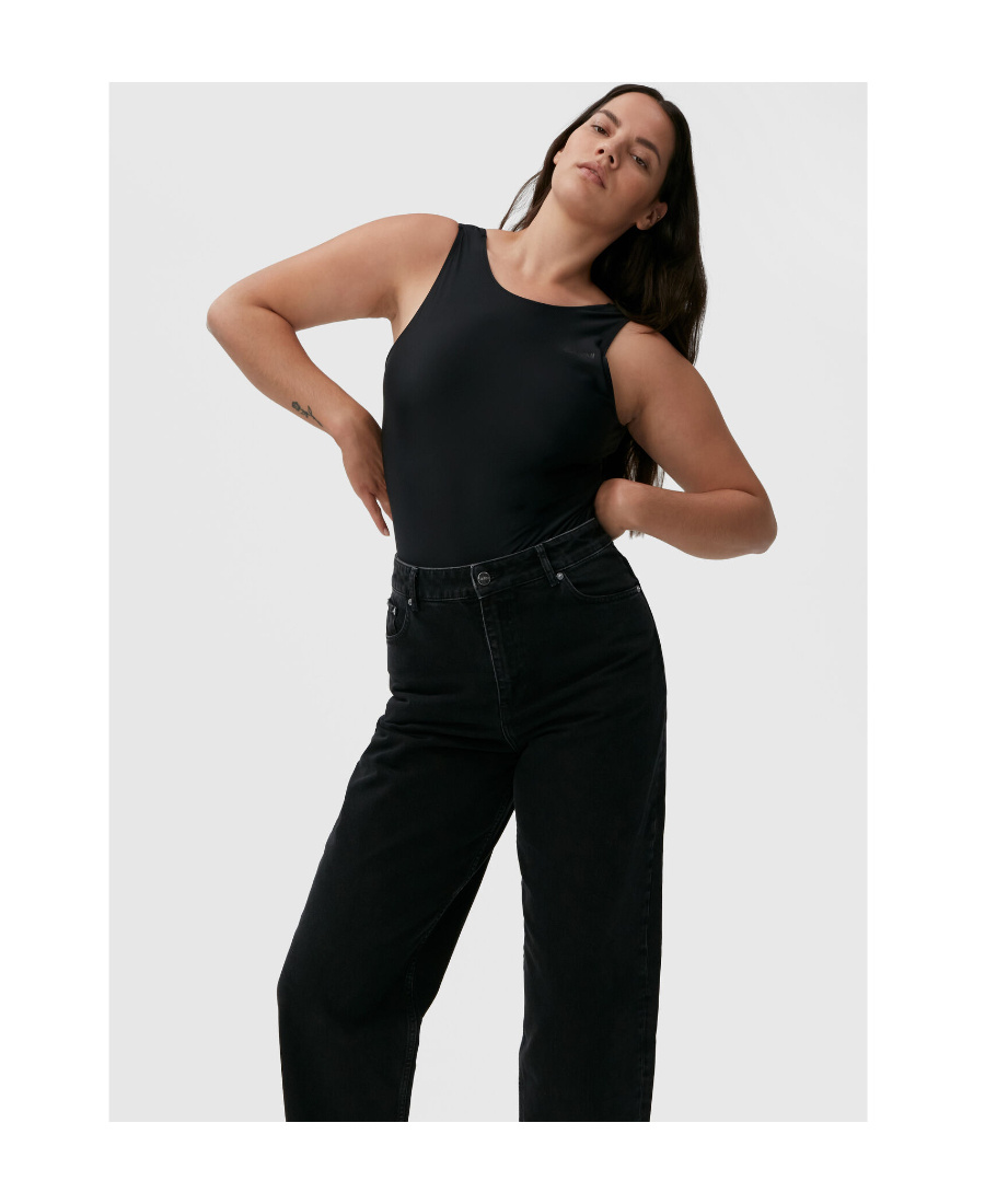 Ganni Black Pants With High Waist And Logo Patch On The Rear In Cotton Woman In Black