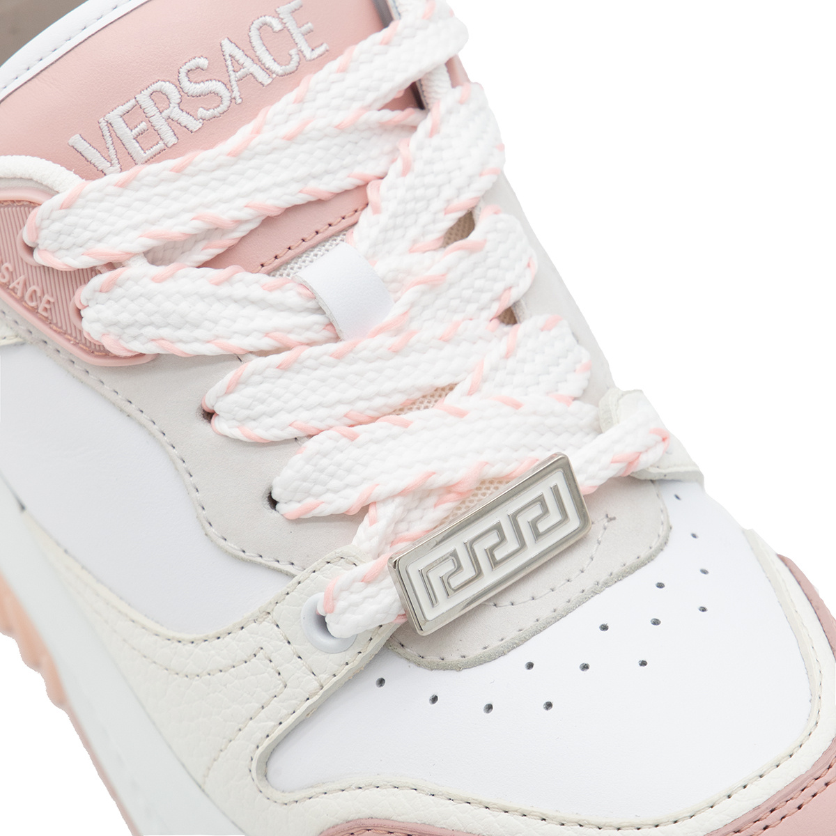 Versace Leather Sneakers With Greca Detail In White