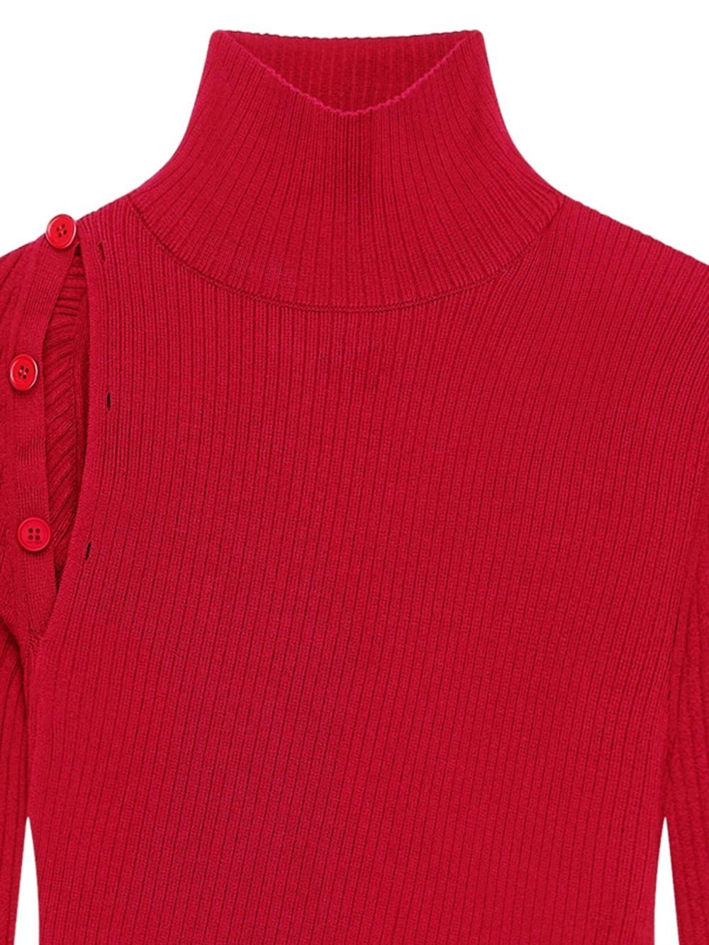 Courrèges Button-embellished Ribbed Turtleneck Sweater In Red