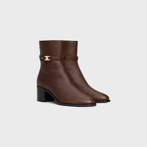 Celine Garance Triomphe Strap Boot In Calfskin In Brown