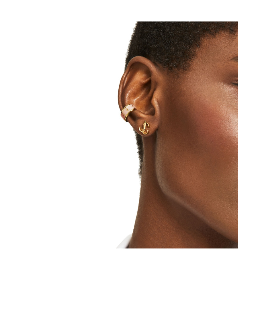 Jimmy Choo Womens Jc Logo-embellished Gold-toned Brass Stud Earrings In Yellow