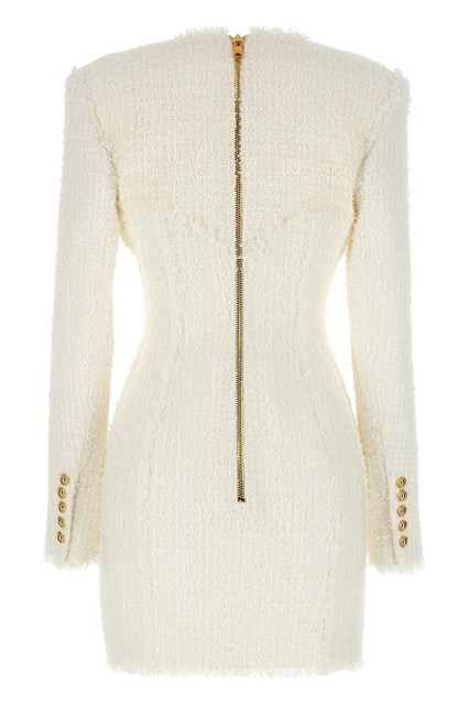 Balmain Button-embellished Tweed Minidress In White