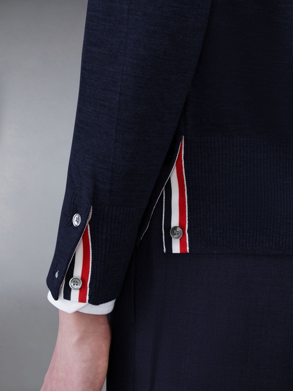 Thom Browne Jersey Stitch Relaxed Fit V Neck Cardigan In Fine Merino Wool With 4 Bar Stripes In Black