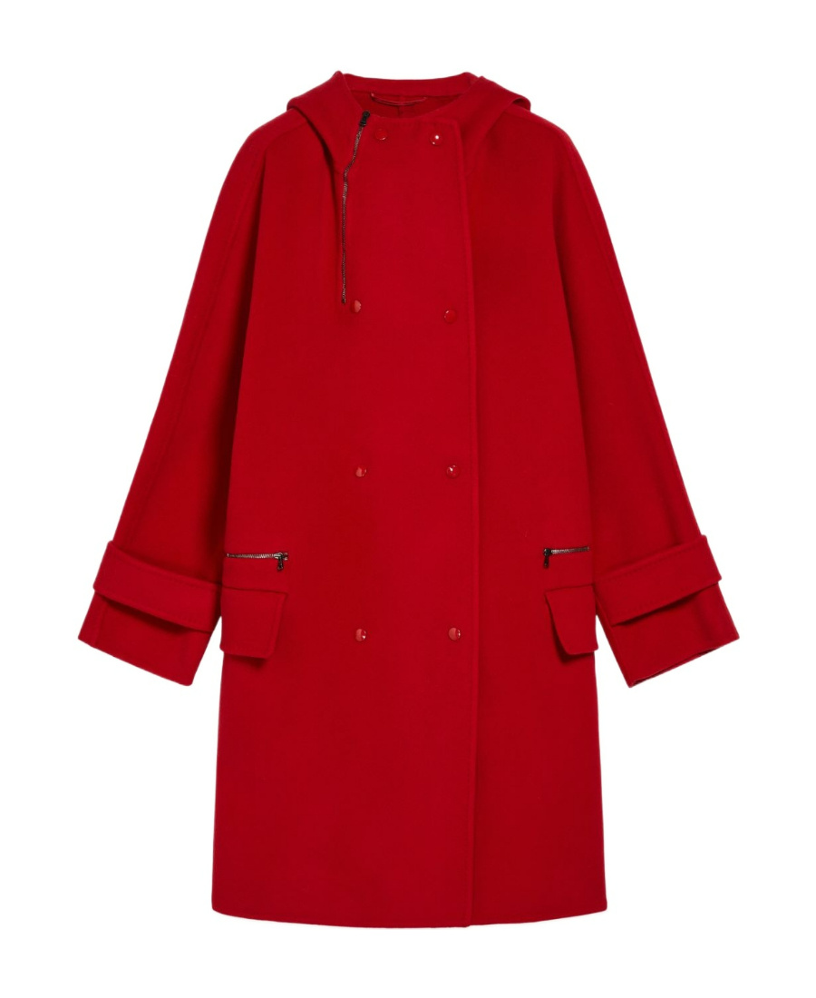 Max Mara Hooded Wool Coat In Red