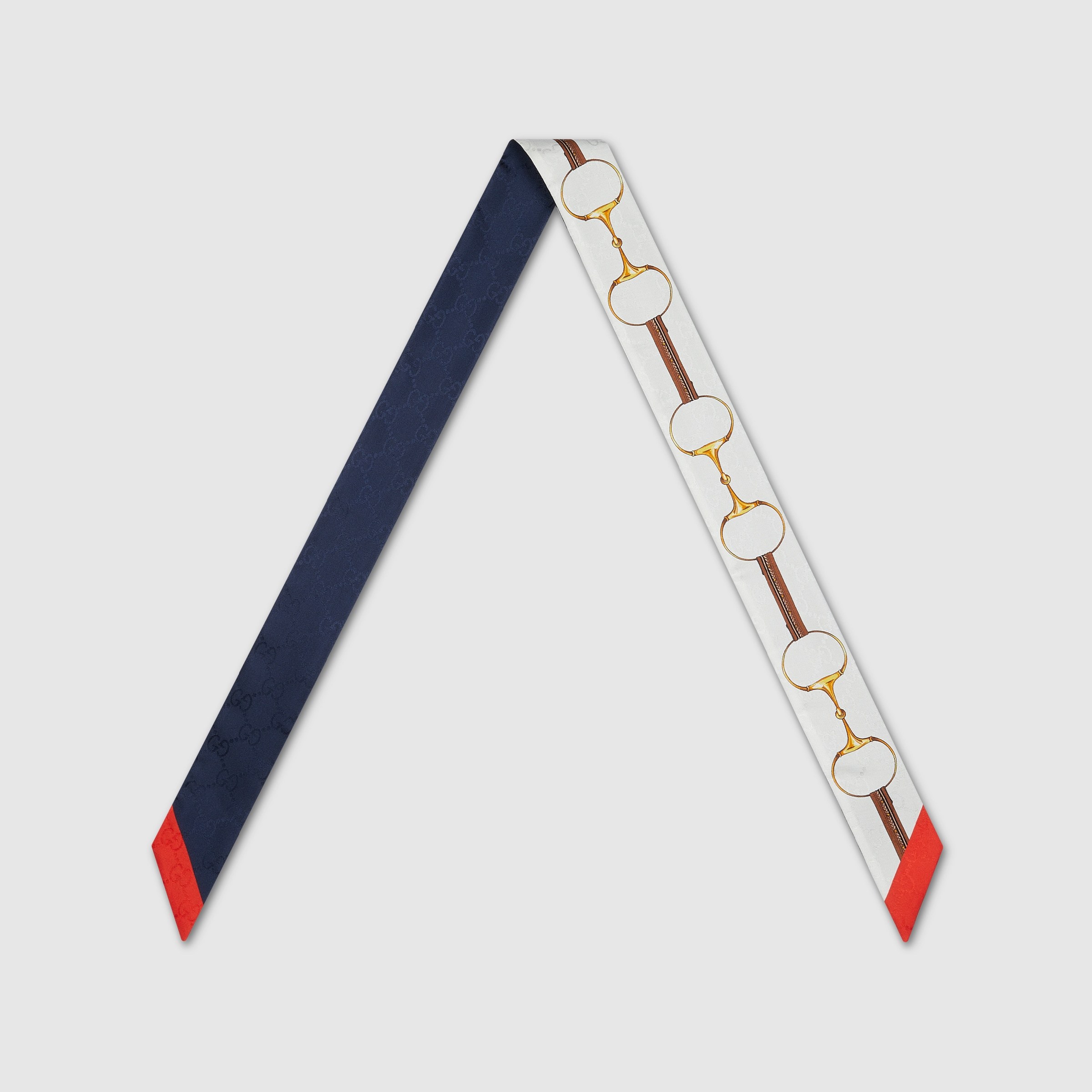 Gucci Horse-head Button Printed Silk Scarf In White