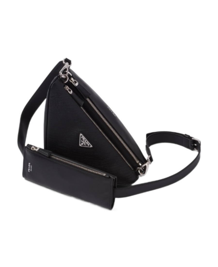 Prada Saffiano Leather And Leather Shoulder Bag In Black