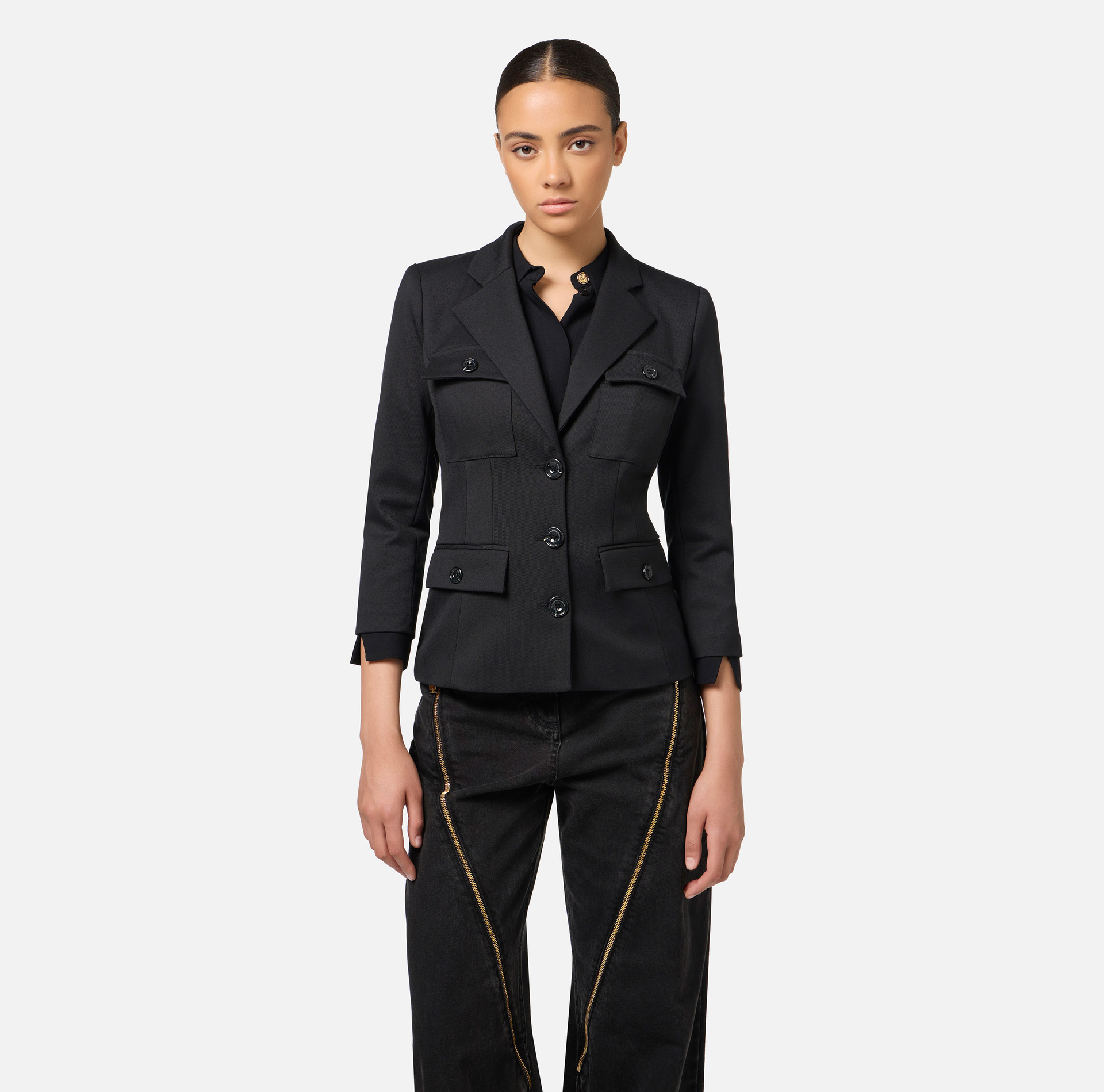 Elisabetta Franchi Single-breasted Crepe Blazer In Green
