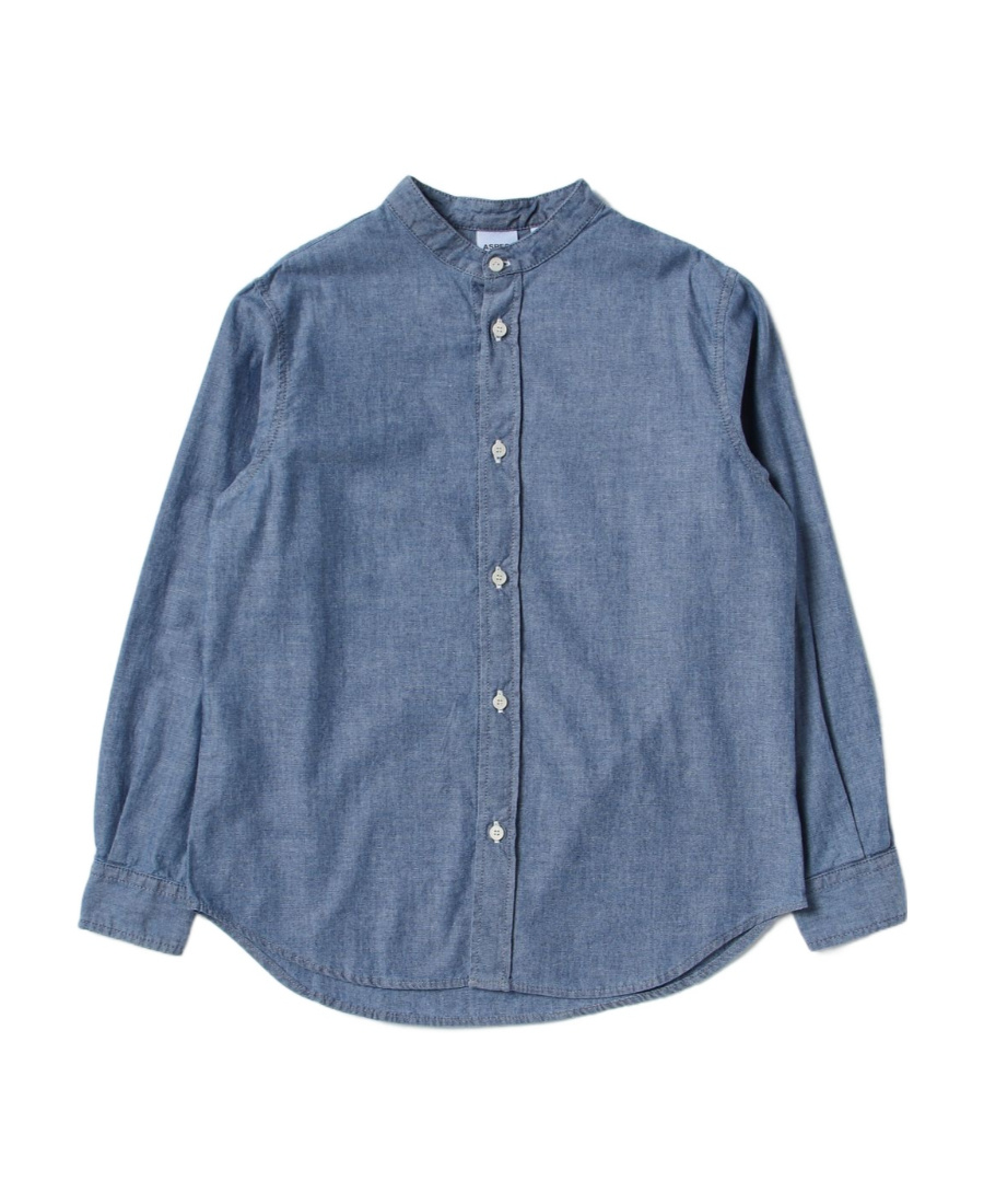 Aspesi Button-up Collarless Shirt In Blue