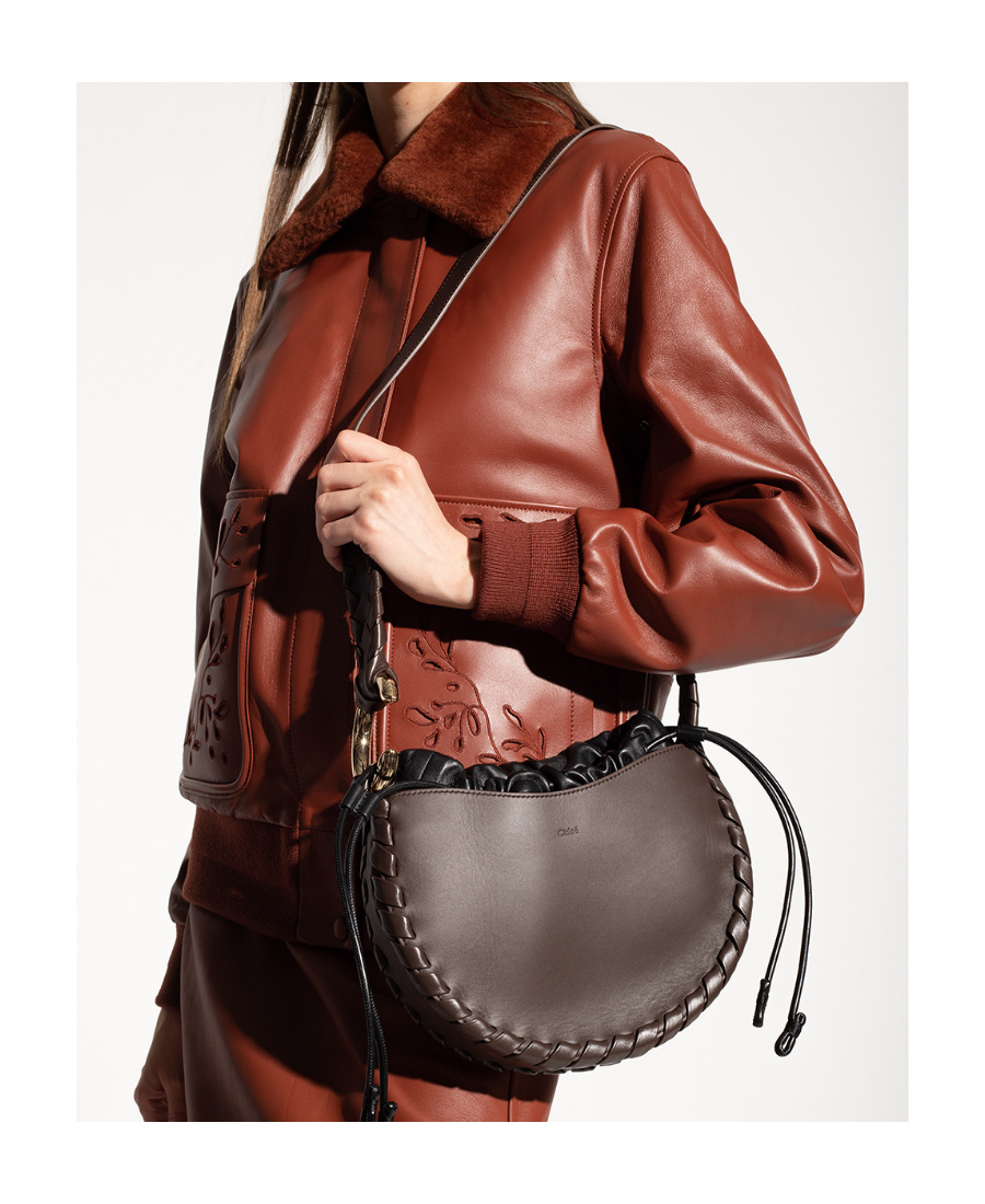 Chloé Mate Large Woven Leather Drawstring Hobo Bag In Black