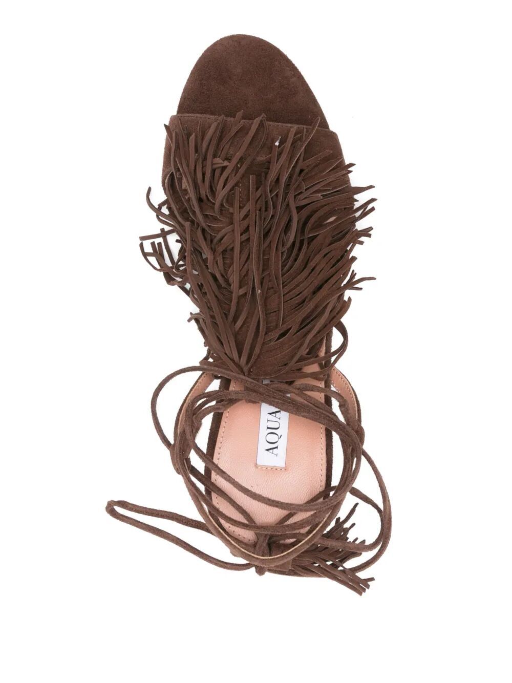 Aquazzura 85mm Fringed Sandals In Brown