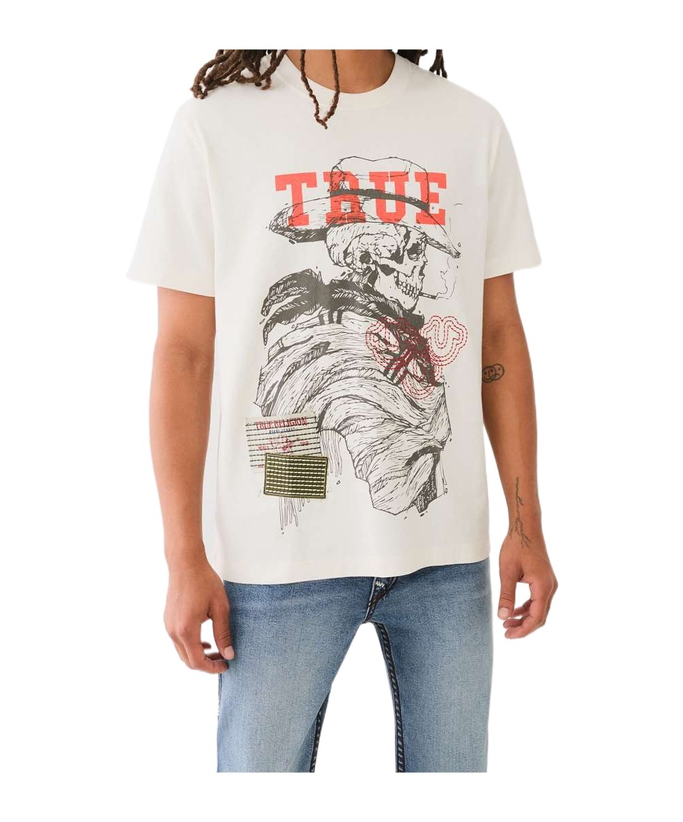 True Religion Skull Yellowstone Sashiko Tee In White