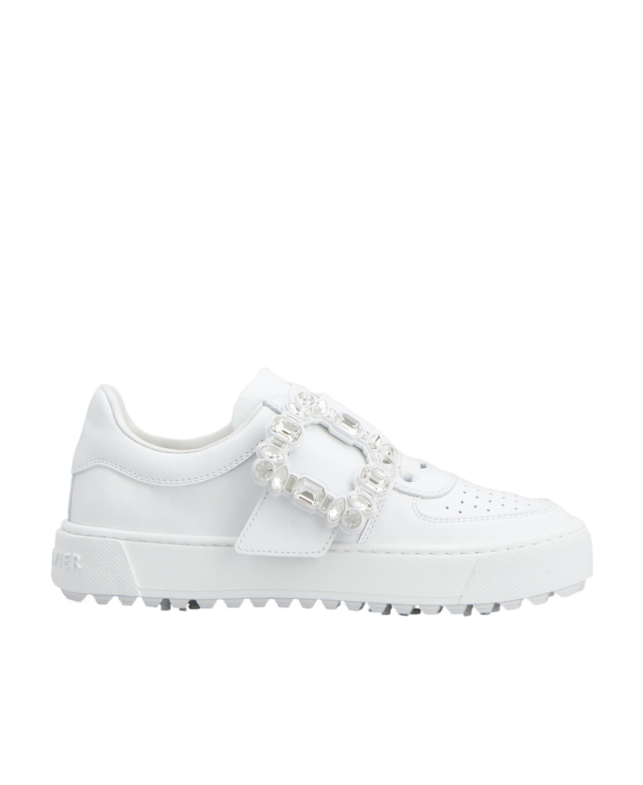 Roger Vivier Embellished Buckle Sneakers In White