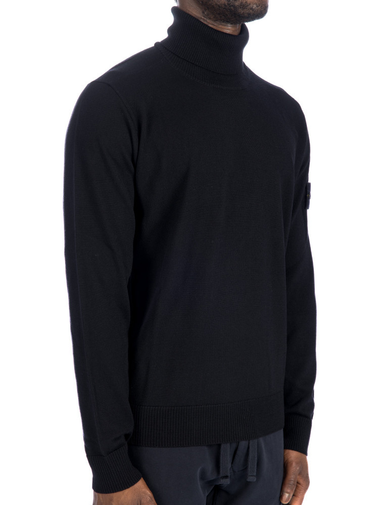Stone Island Black Sweater With High Neck And Patch Logo On The Sleeve In Wool In Black