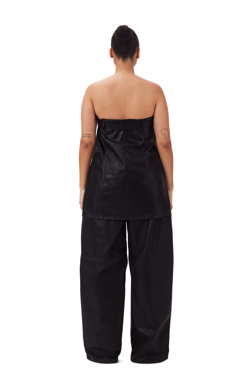 Shop Ganni Black Foil Denim Corsage