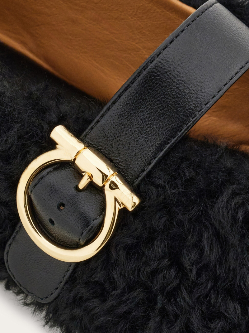 Ferragamo Shearling Ballet Flat In Black