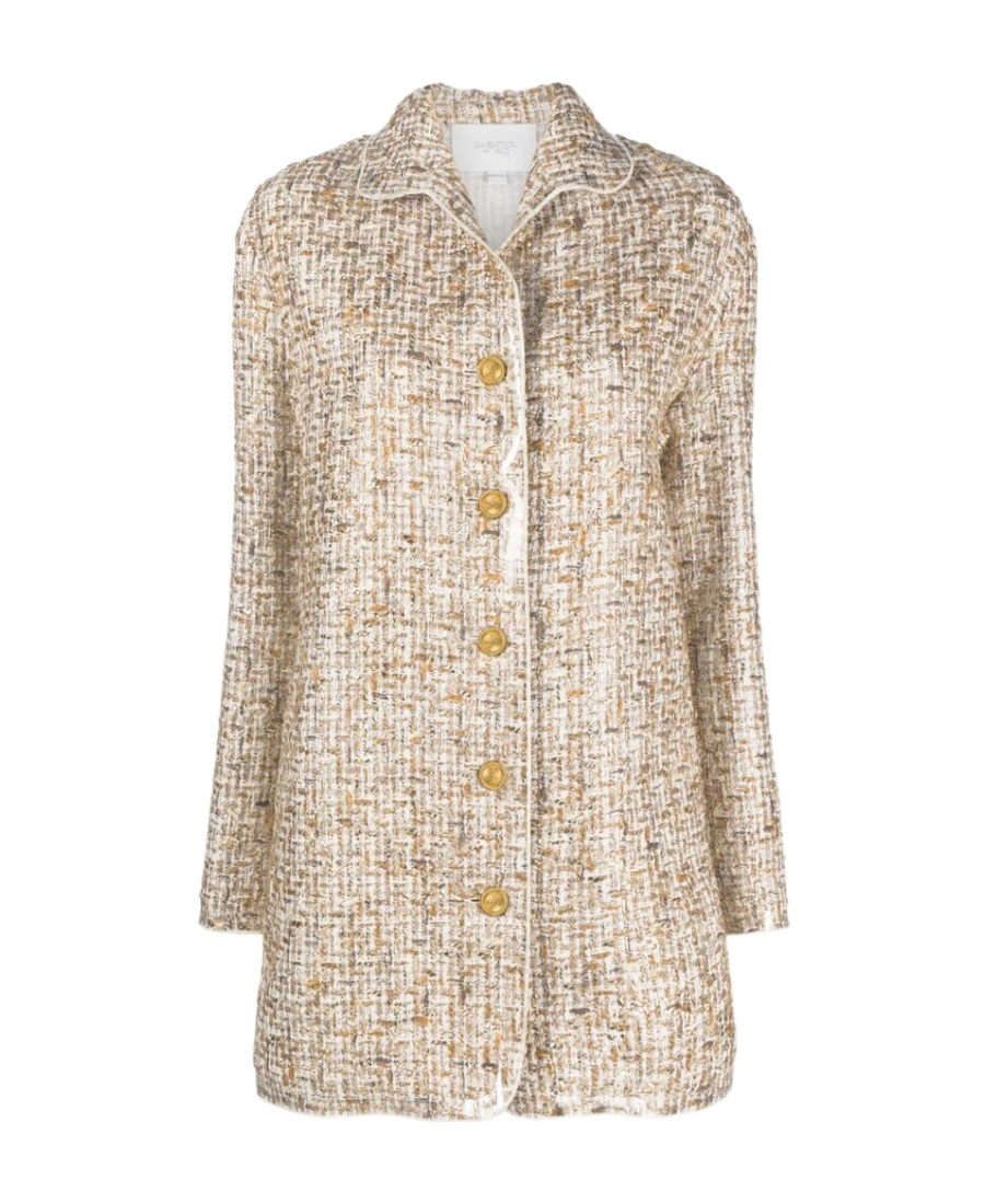 Giambattista Valli Gold-toned Button Tweed Single-breasted Coat In Nude