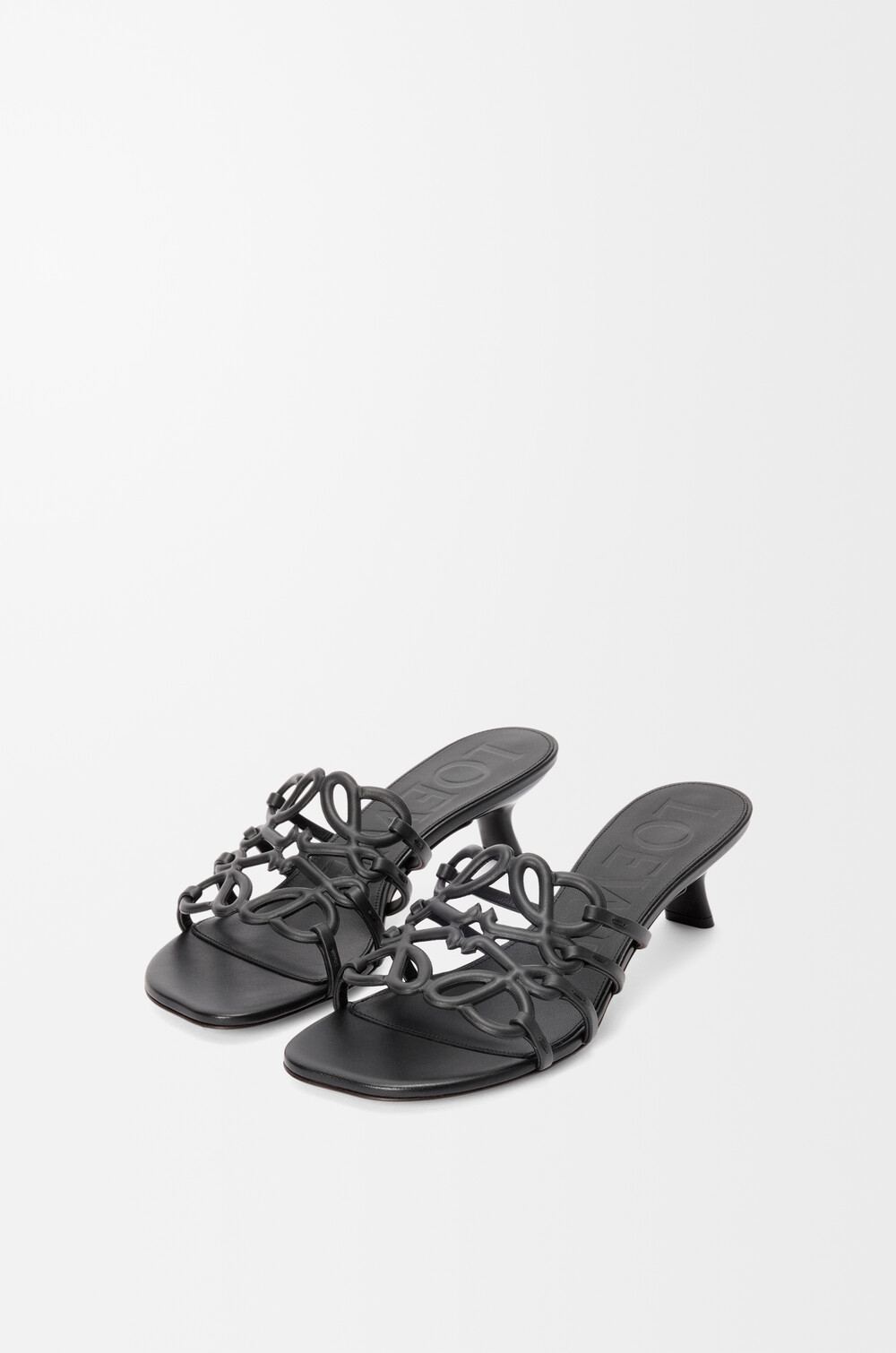 Loewe Petal Anagram Leather Caged Mule Sandals In Gray