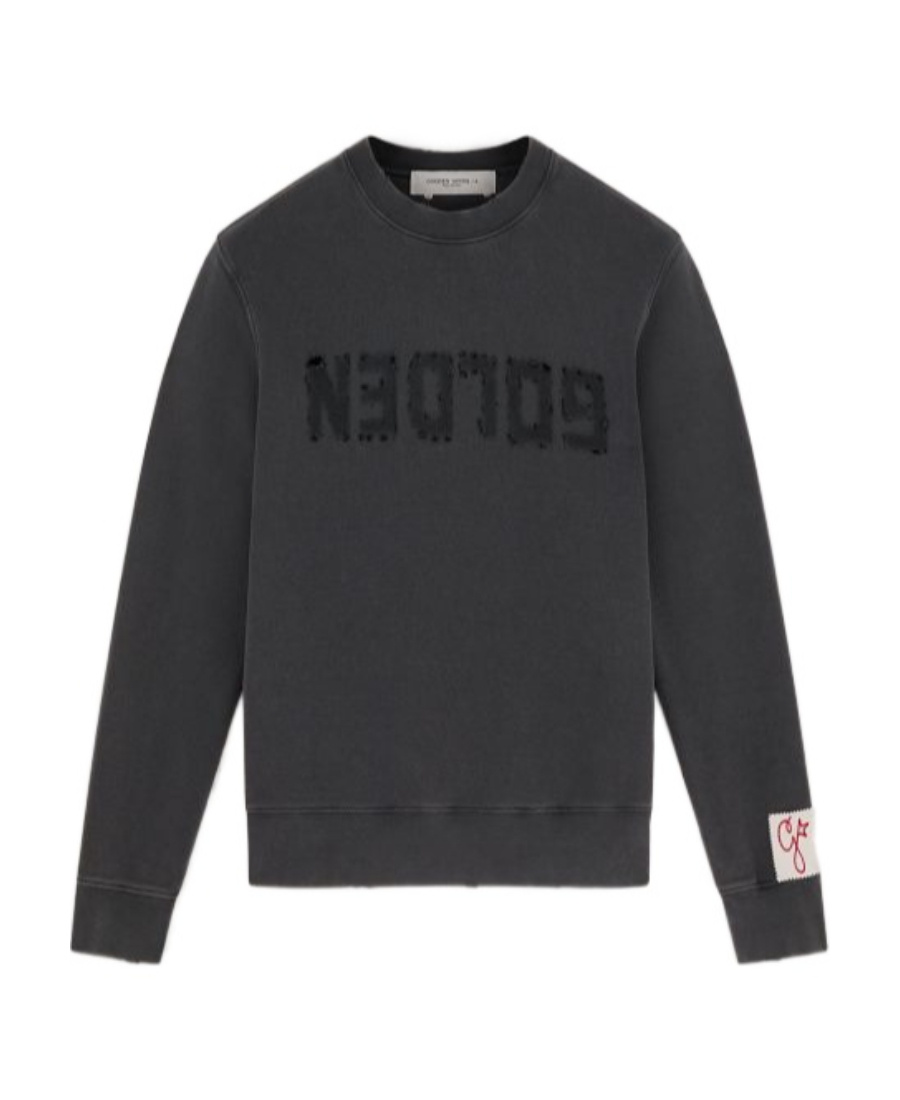 Golden Goose Golden M S Regular Sweatshirt Distressed Cotton Jersey With Logo Clothing In Black