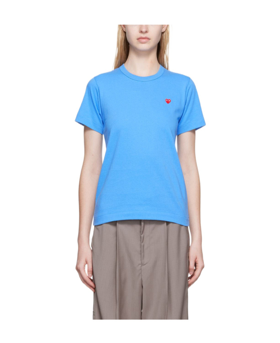 Comme Des Garçons Play Cotton Embroidered-logo T-shirt In Blue
