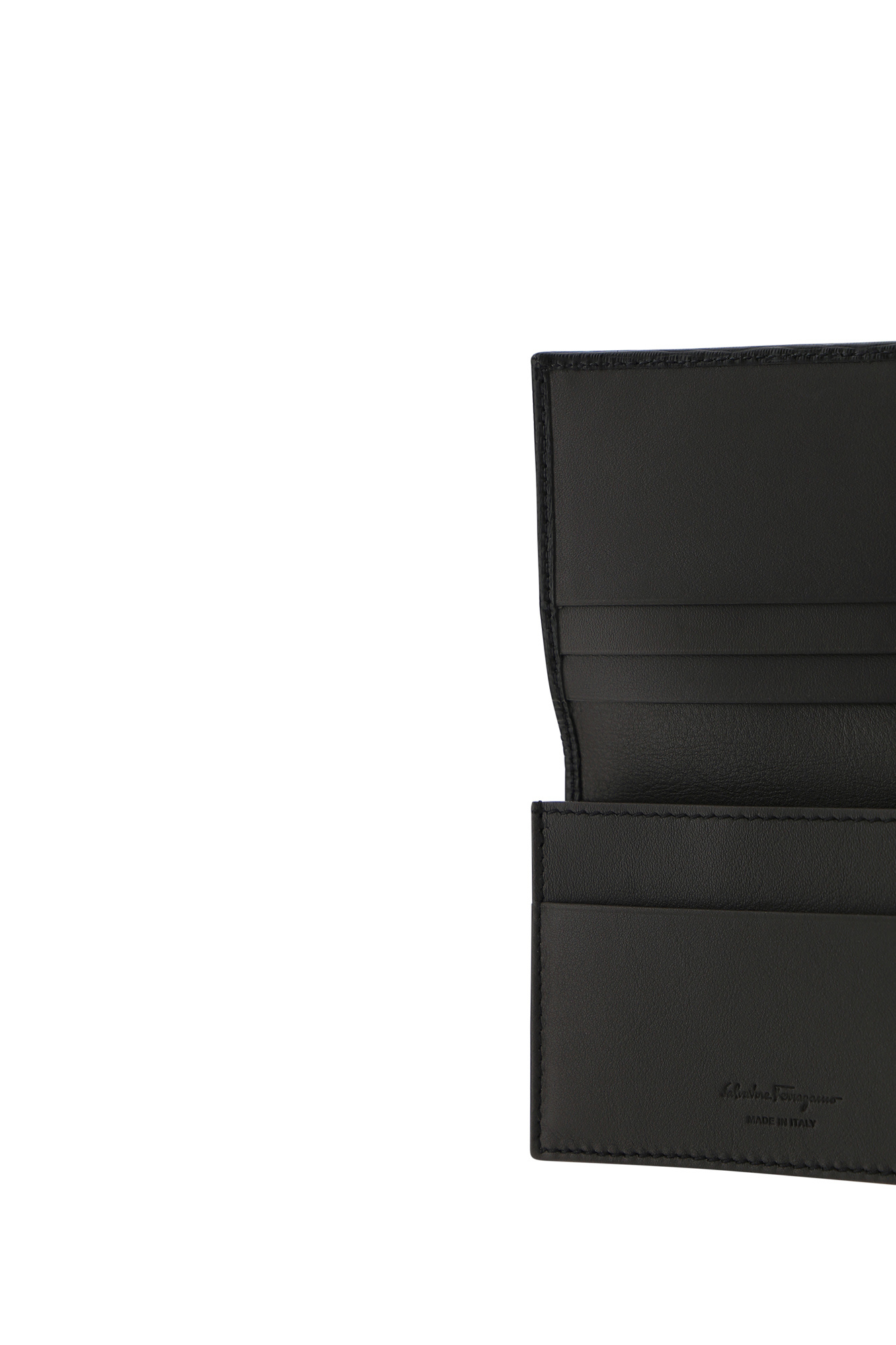 FERRAGAMO BLACK SHORT WALLET FOLDED UP AND DOWN