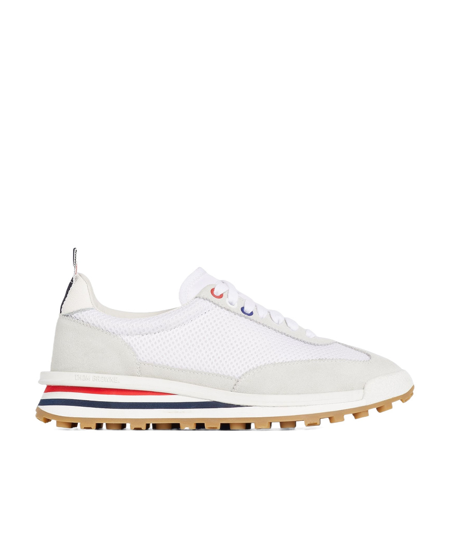Thom Browne White Low Top Perforated Sneaker With Non-slip Rubber Outsole In White
