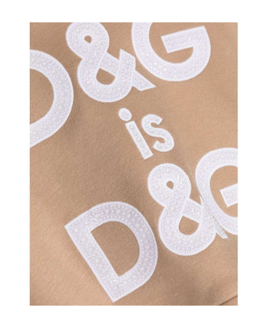 Dolce & Gabbana Logo-print Rhinestone-embellished Hoodie In Nude