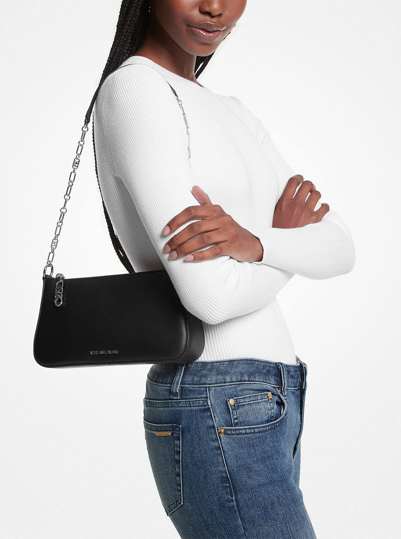 Michael Kors Empire Black Leather Bag In Black