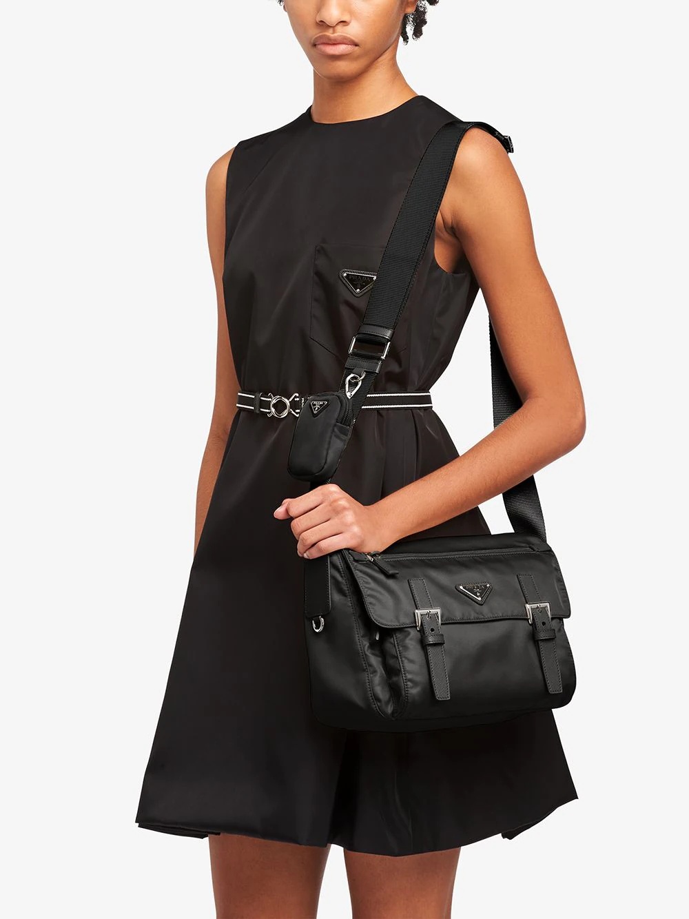 Prada Re-nylon Triangle Logo-plaque Shoulder Bag In Black