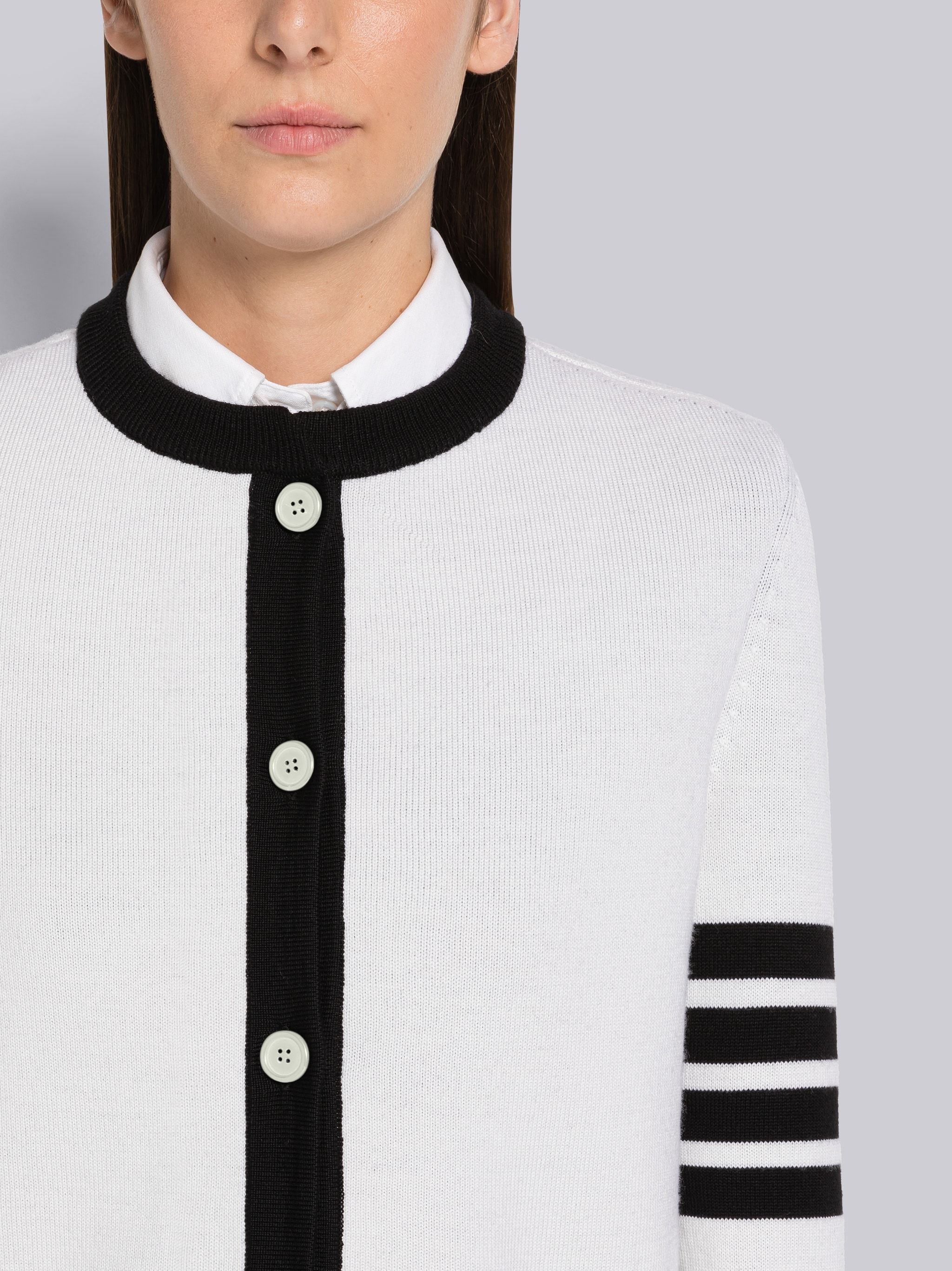 Thom Browne Cardigan Aus Einer Wollmischung Mit Streifen In White