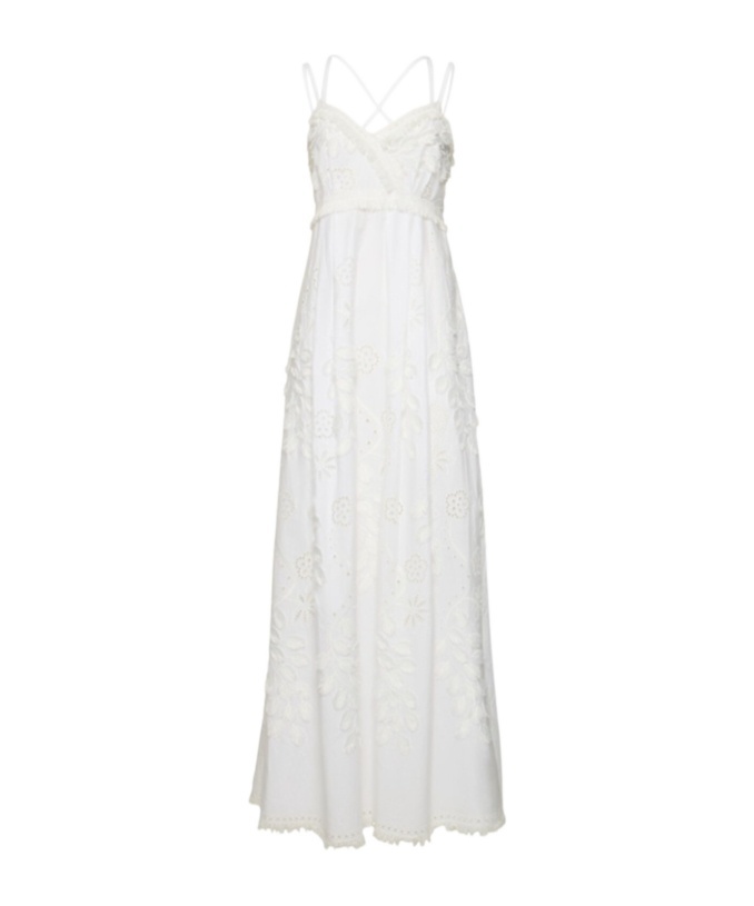 Alberta Ferretti Floral-lace V-neck Maxi Dress In White