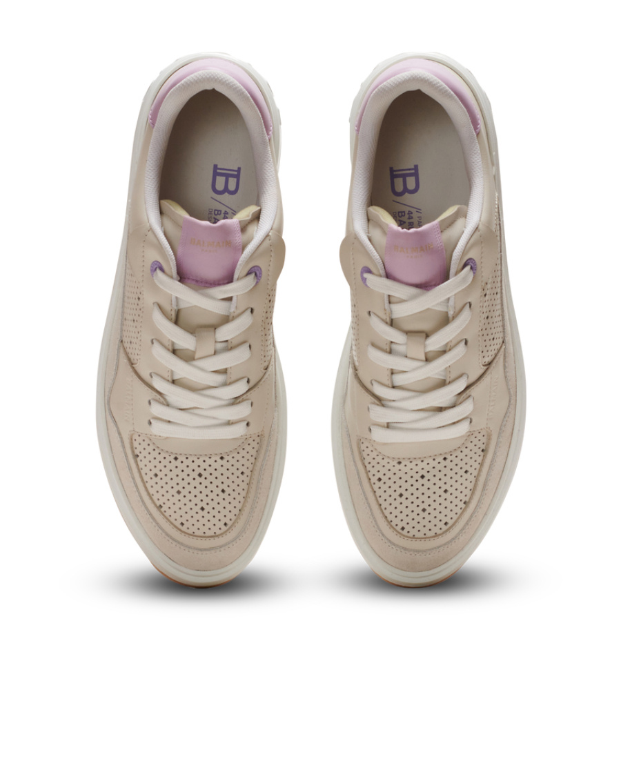 Shop Balmain B-court Flip Leather Trainers In Nude