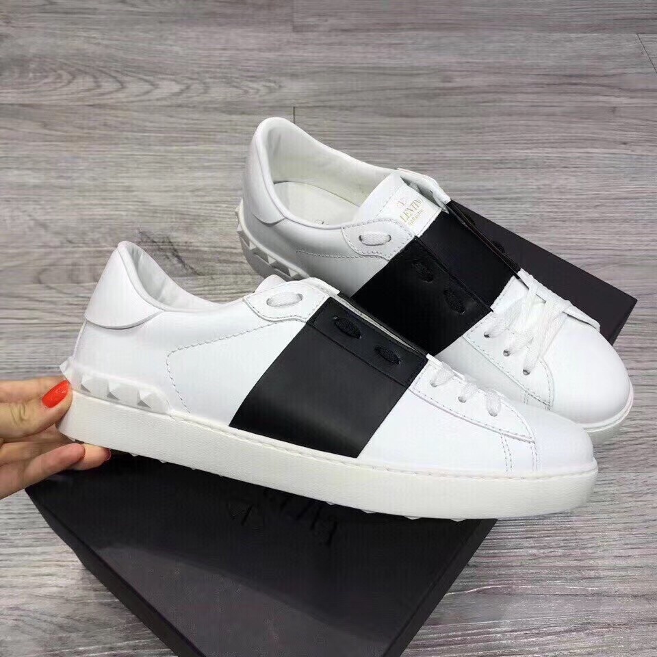 Shop Valentino Calfskin Open Sneaker In White