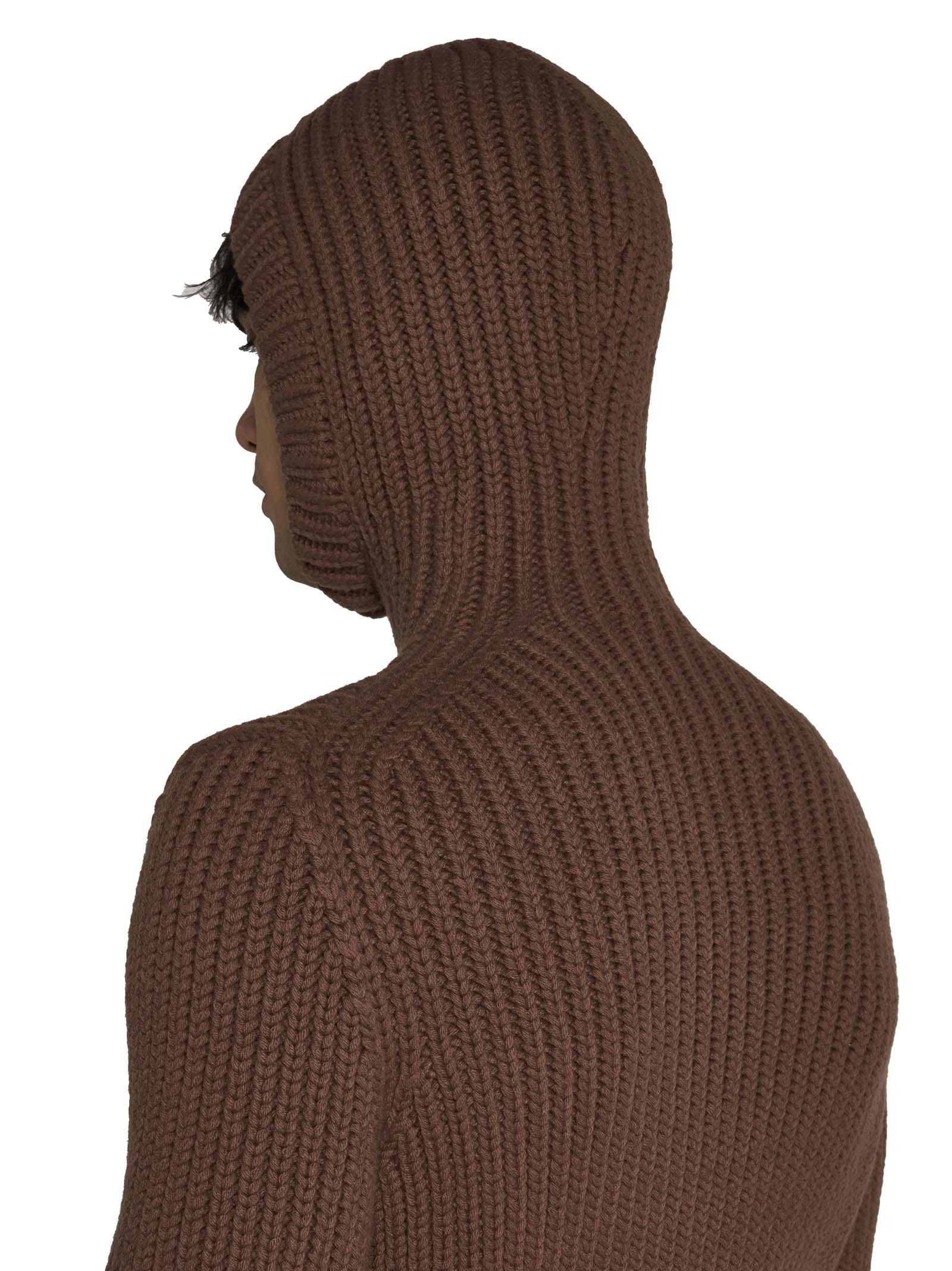 Lanvin Ribbed-knit Hooded Jumper In Brown