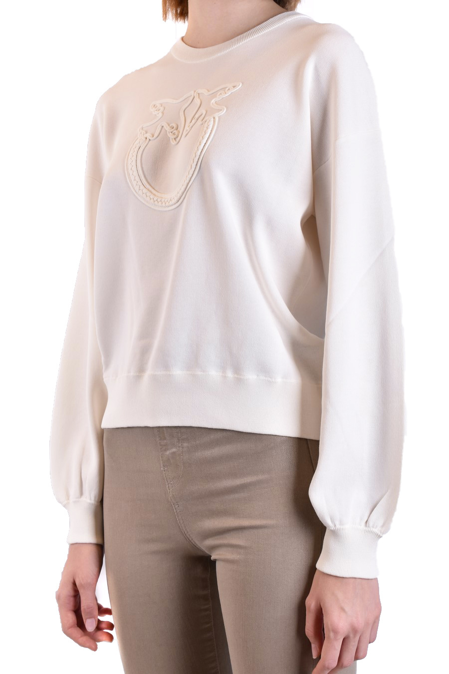 Shop Pinko Round Collar Long Sleeve Sweater In White
