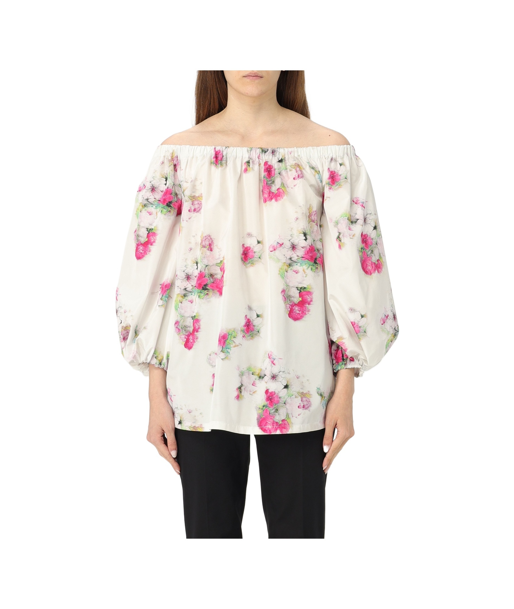 Max Mara Women's Zigrino Printed Blouse Top In White
