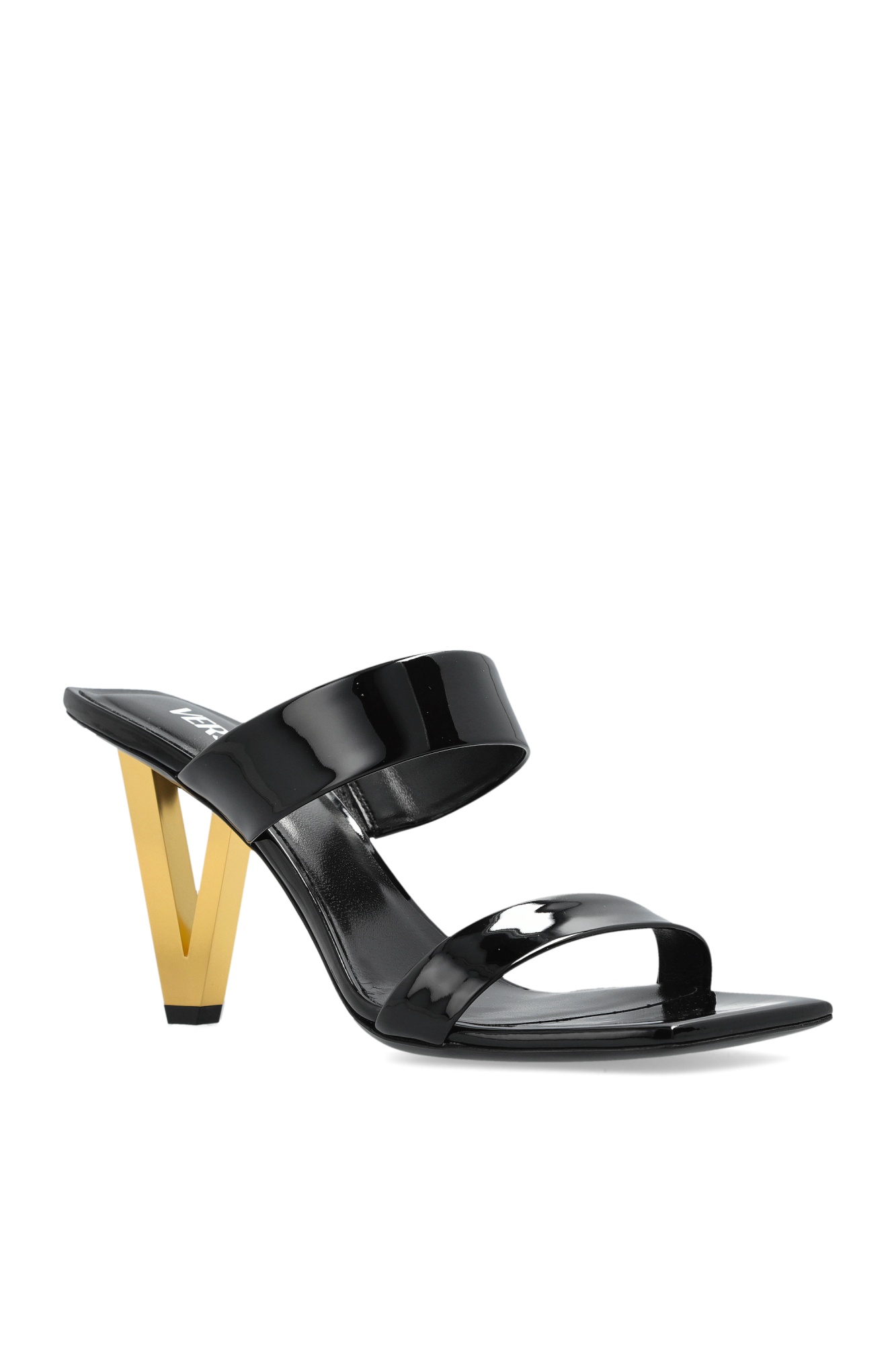 Versace Square-headed High-heeled Sandals In Black