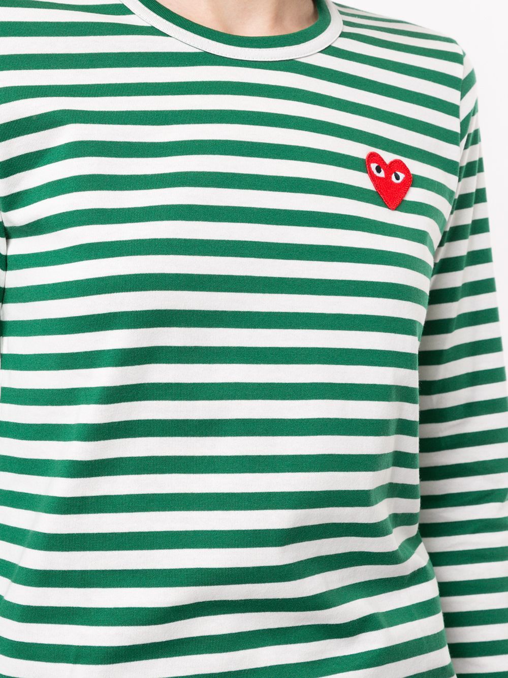 Comme Des Garçons Play Striped Red Heart Long-sleeve Shirt In Green