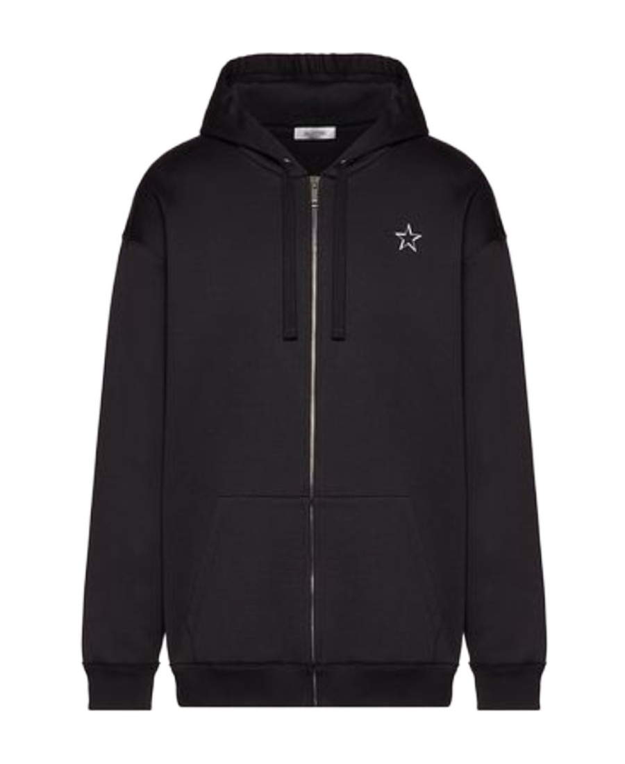 Valentino Vltnstar Zipped Hooded Jacket In Black