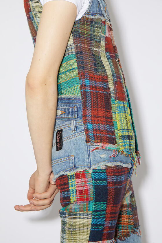 Acne Studios Denim Plaid Spliced Vest In Blue