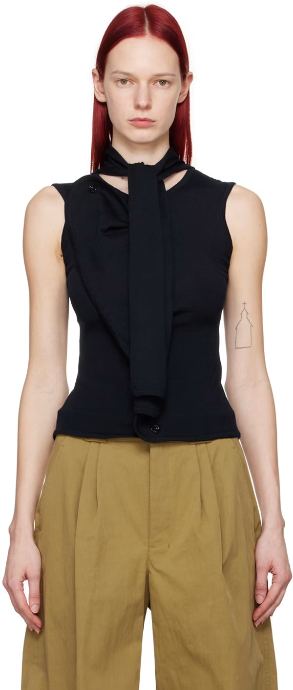Lemaire Sleeveless Wool Knitted Cardigan In Black