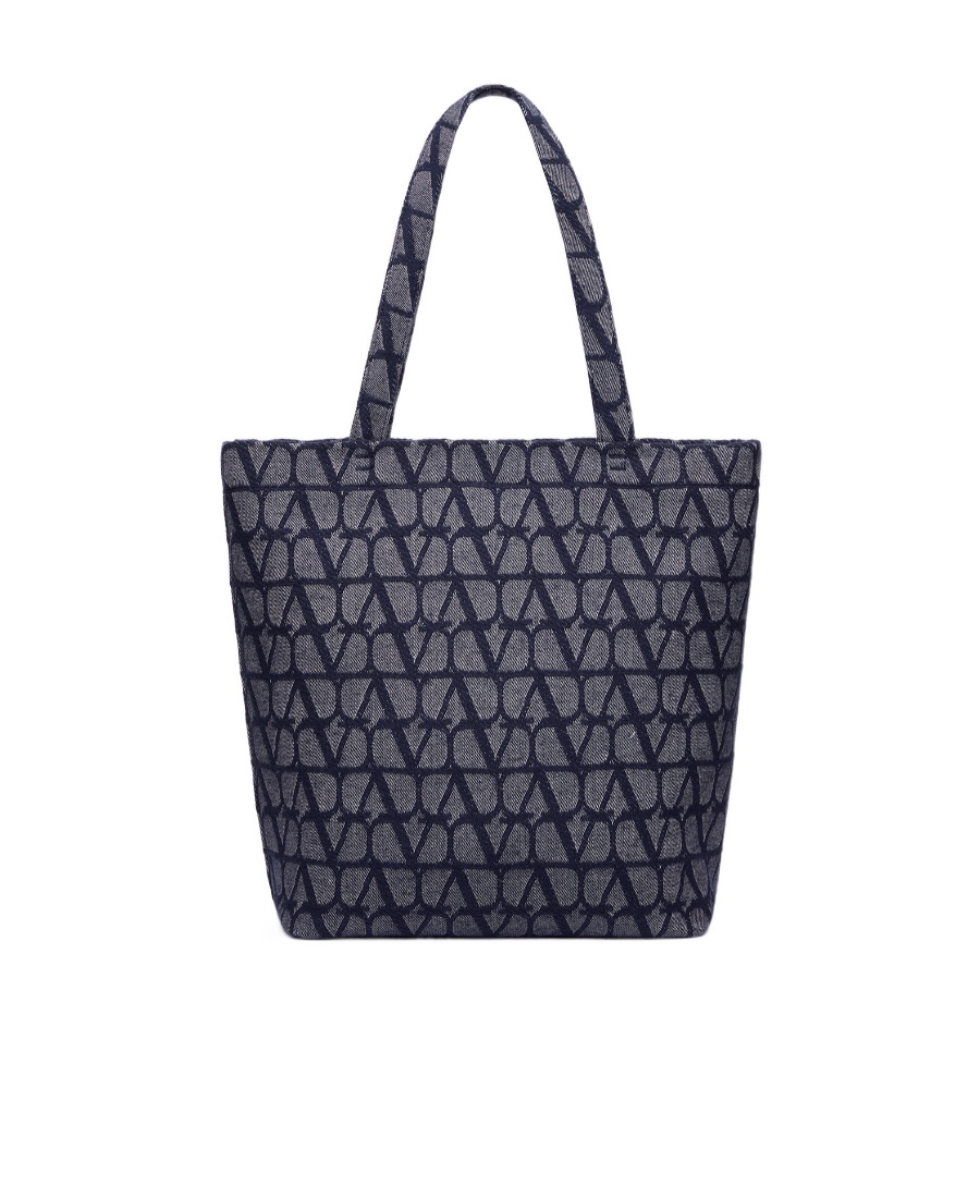 Valentino Vlogo Denim Tote Bag In Black
