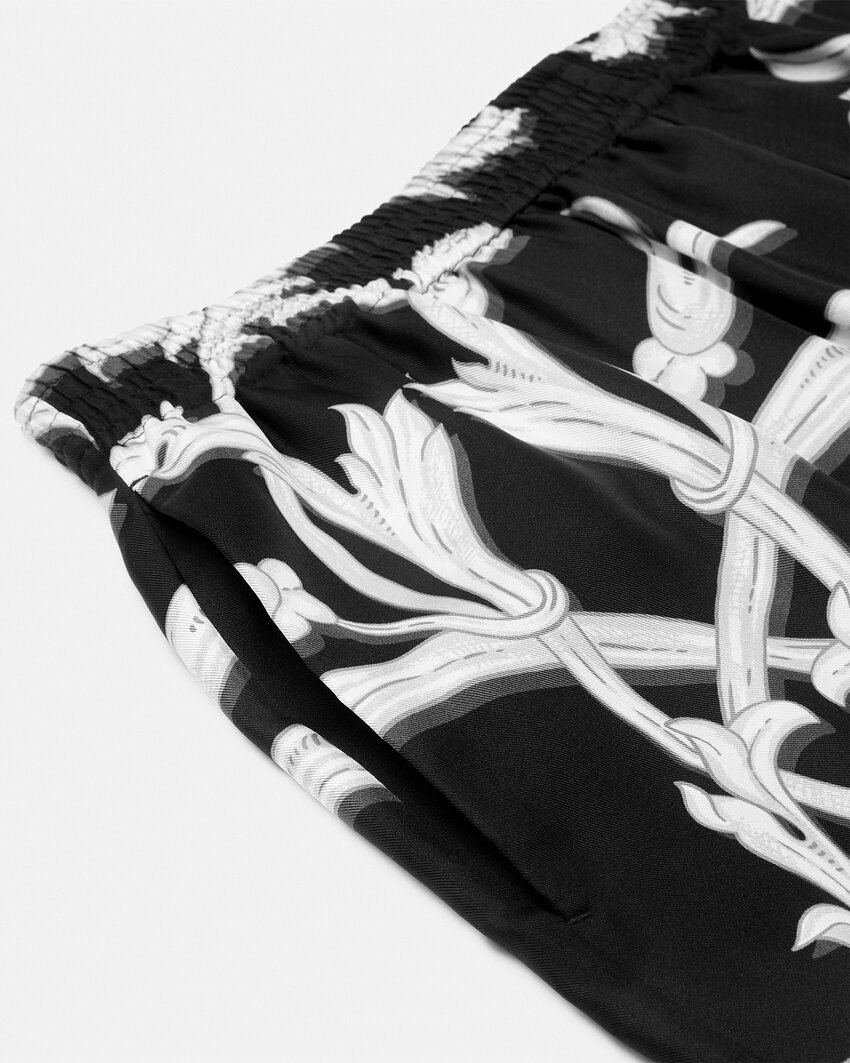 Versace Acanthus Leaves Silk Shorts In Black